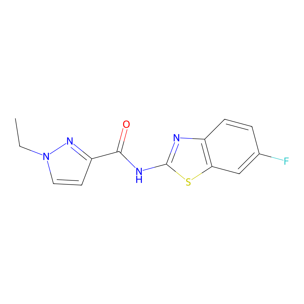 1-ethyl-N-(6-fluorobenzo[d]thiazol-2-yl)-1H-pyrazole-3-carboxamide molecular structure, CAS 1172776-39-4