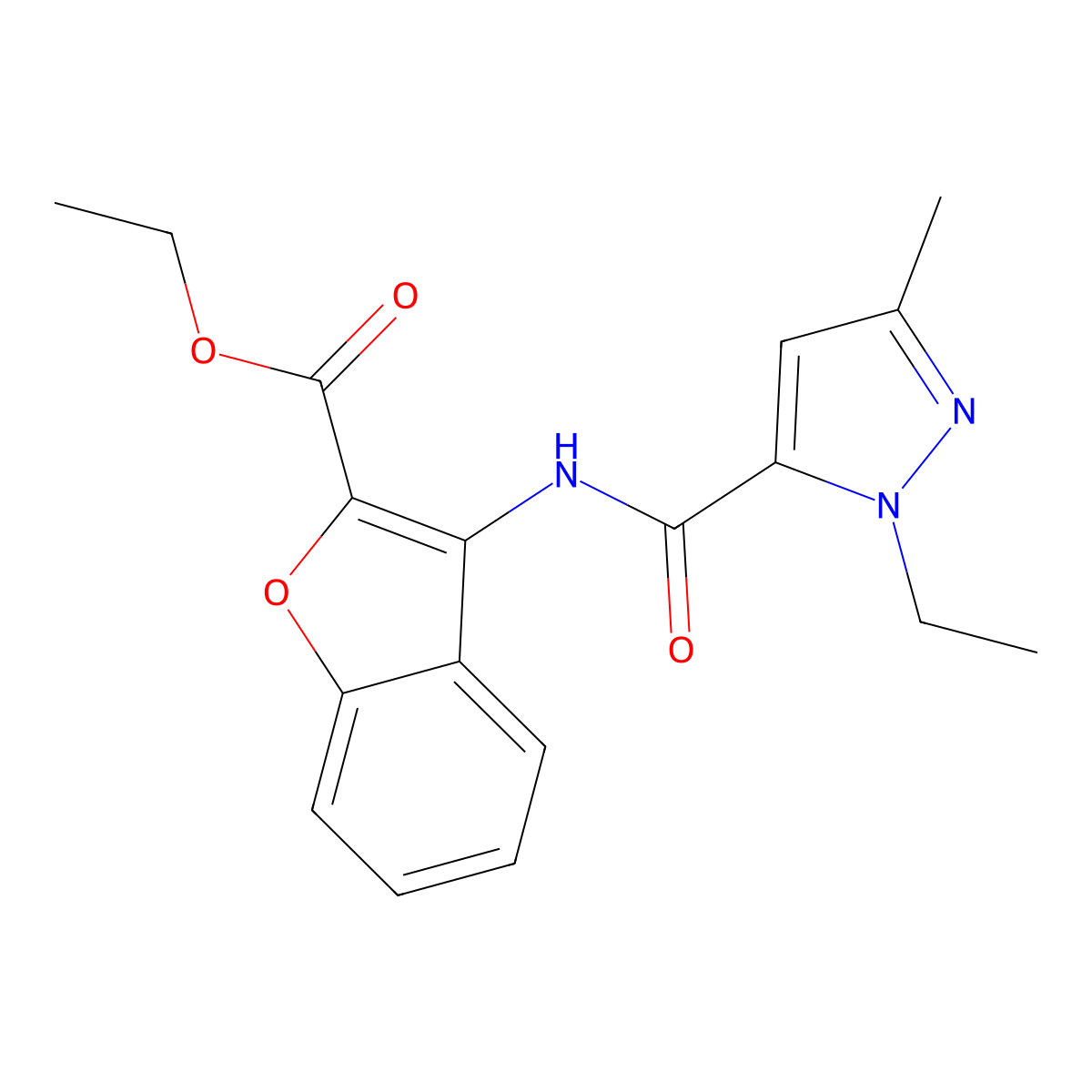 ethyl 3-(1-ethyl-3-methyl-1H-pyrazole-5-amido)-1-benzofuran-2-carboxylate molecular structure, CAS 1172777-52-4