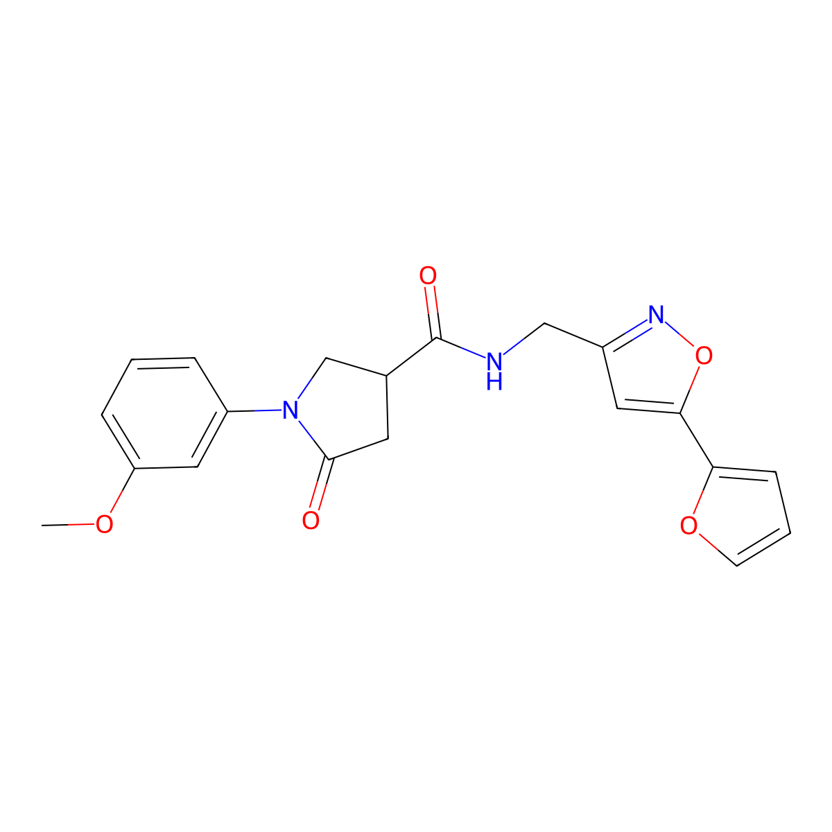 N-((5-(furan-2-yl)isoxazol-3-yl)methyl)-1-(3-methoxyphenyl)-5-oxopyrrolidine-3-carboxamide molecular structure, CAS 1172777-84-2