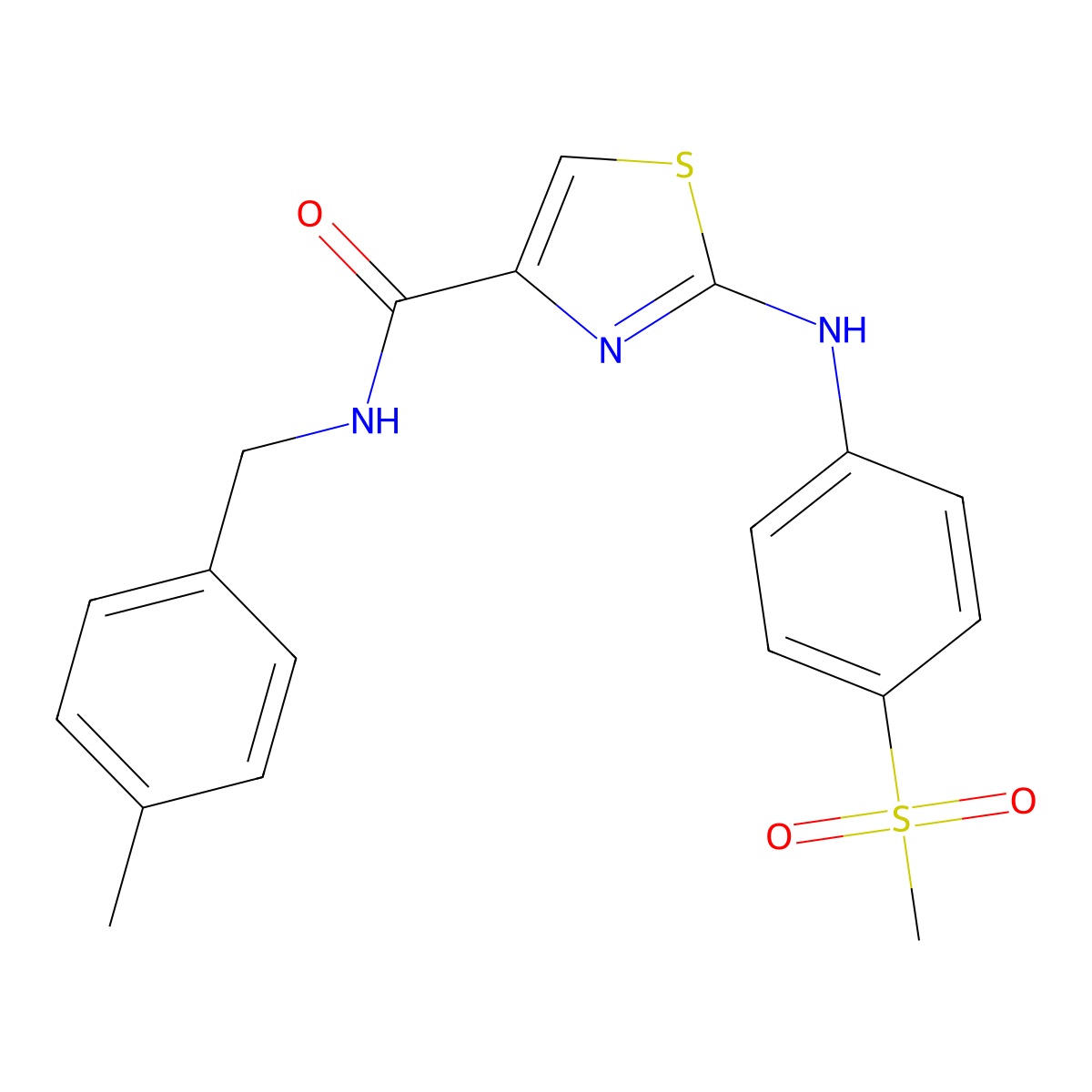 N-(4-methylbenzyl)-2-((4-(methylsulfonyl)phenyl)amino)thiazole-4-carboxamide molecular structure, CAS 1172778-09-4
