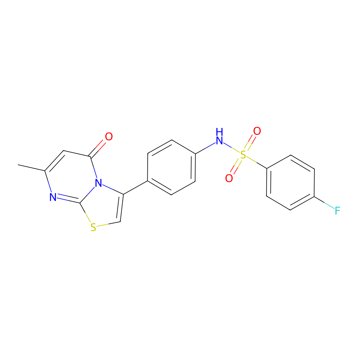 4-fluoro-N-(4-(7-methyl-5-oxo-5H-thiazolo[3,2-a]pyrimidin-3-yl)phenyl)benzenesulfonamide molecular structure, CAS 1172778-21-0