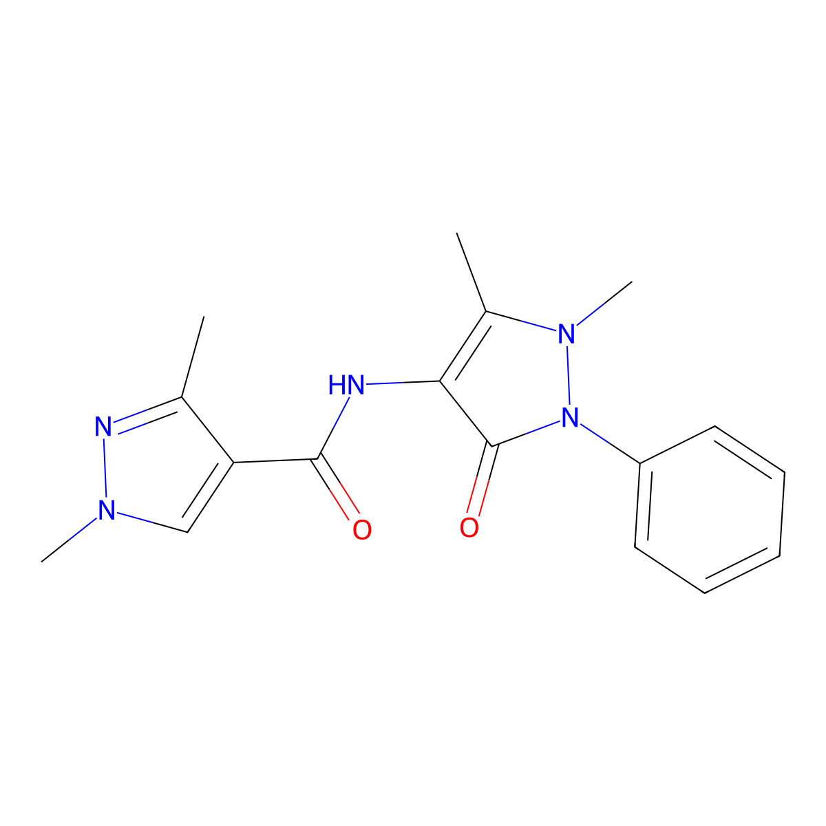 N-(1,5-dimethyl-3-oxo-2-phenyl-2,3-dihydro-1H-pyrazol-4-yl)-1,3-dimethyl-1H-pyrazole-4-carboxamide molecular structure, CAS 1172778-76-5