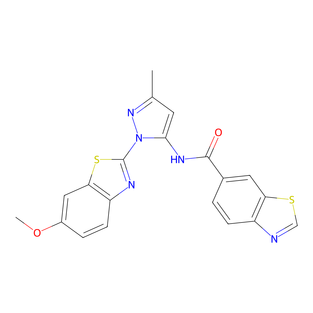 N-[1-(6-methoxy-1,3-benzothiazol-2-yl)-3-methyl-1H-pyrazol-5-yl]-1,3-benzothiazole-6-carboxamide molecular structure, CAS 1172781-46-2