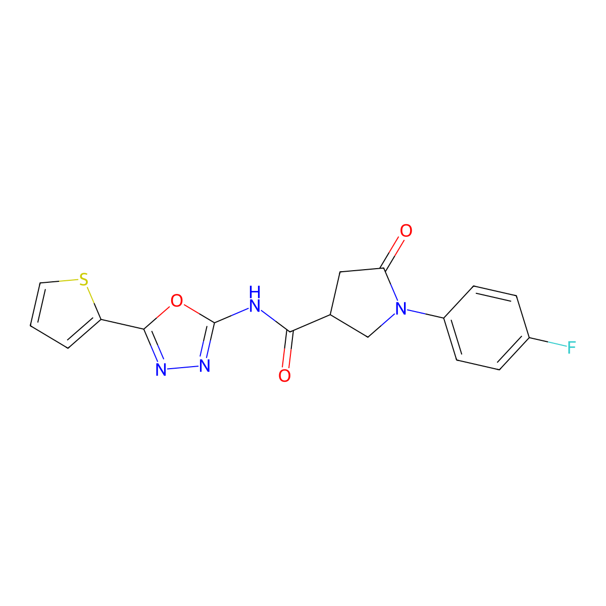 1-(4-fluorophenyl)-5-oxo-N-(5-(thiophen-2-yl)-1,3,4-oxadiazol-2-yl)pyrrolidine-3-carboxamide molecular structure, CAS 1172781-54-2