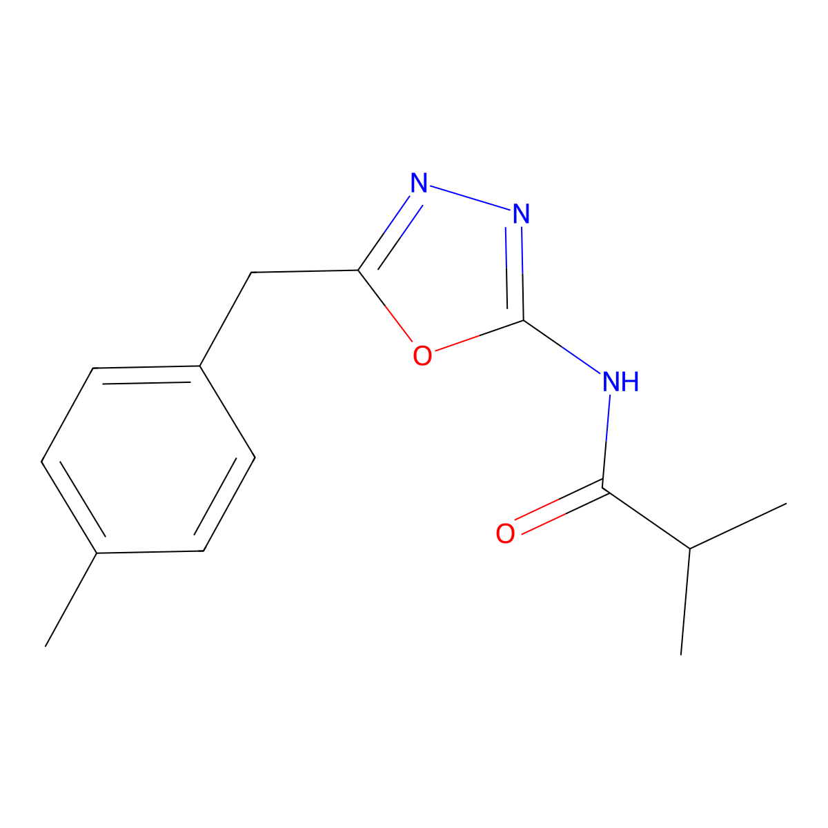 N-(5-(4-methylbenzyl)-1,3,4-oxadiazol-2-yl)isobutyramide molecular structure, CAS 1172782-62-5