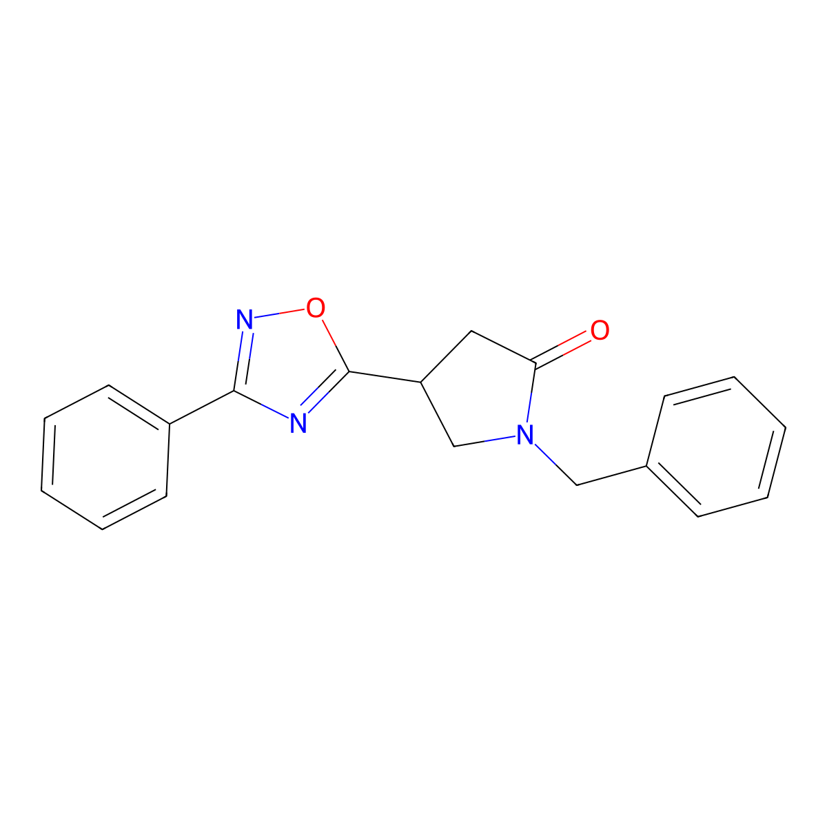 1-Benzyl-4-(3-phenyl-1,2,4-oxadiazol-5-yl)pyrrolidin-2-one molecular structure, CAS 1172783-48-0