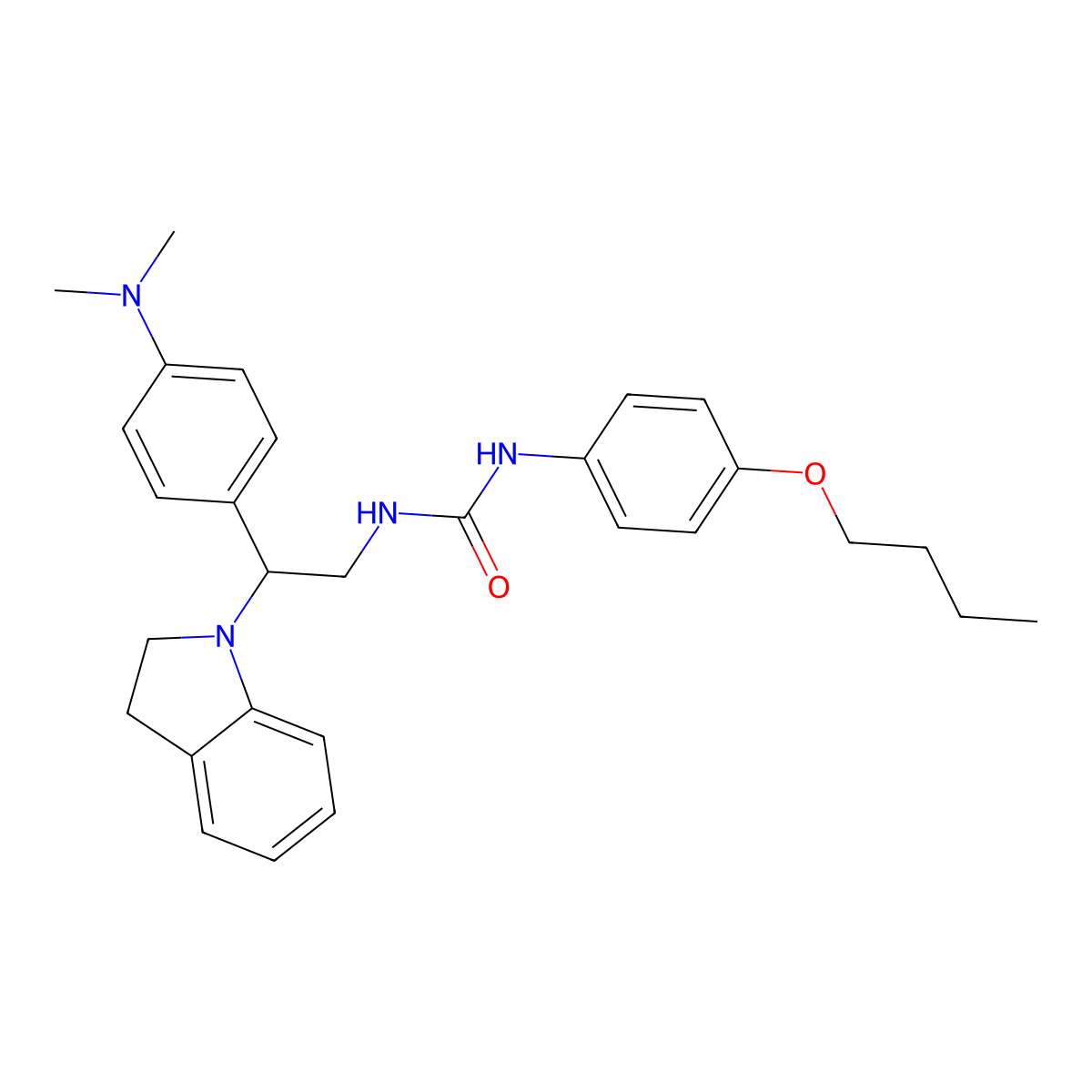 1-(4-Butoxyphenyl)-3-(2-(4-(dimethylamino)phenyl)-2-(indolin-1-yl)ethyl)urea molecular structure, CAS 1172783-78-6