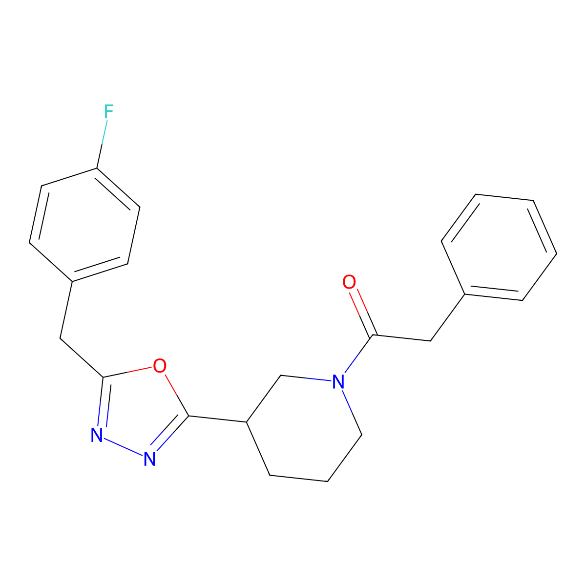1-(3-(5-(4-Fluorobenzyl)-1,3,4-oxadiazol-2-yl)piperidin-1-yl)-2-phenylethanone molecular structure, CAS 1172785-05-5