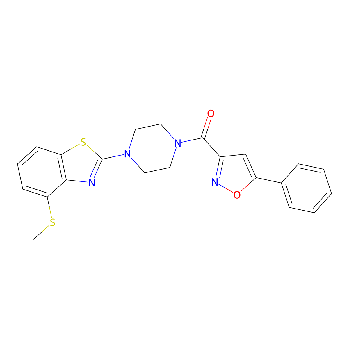 (4-(4-(Methylthio)benzo[d]thiazol-2-yl)piperazin-1-yl)(5-phenylisoxazol-3-yl)methanone molecular structure, CAS 1172788-39-4