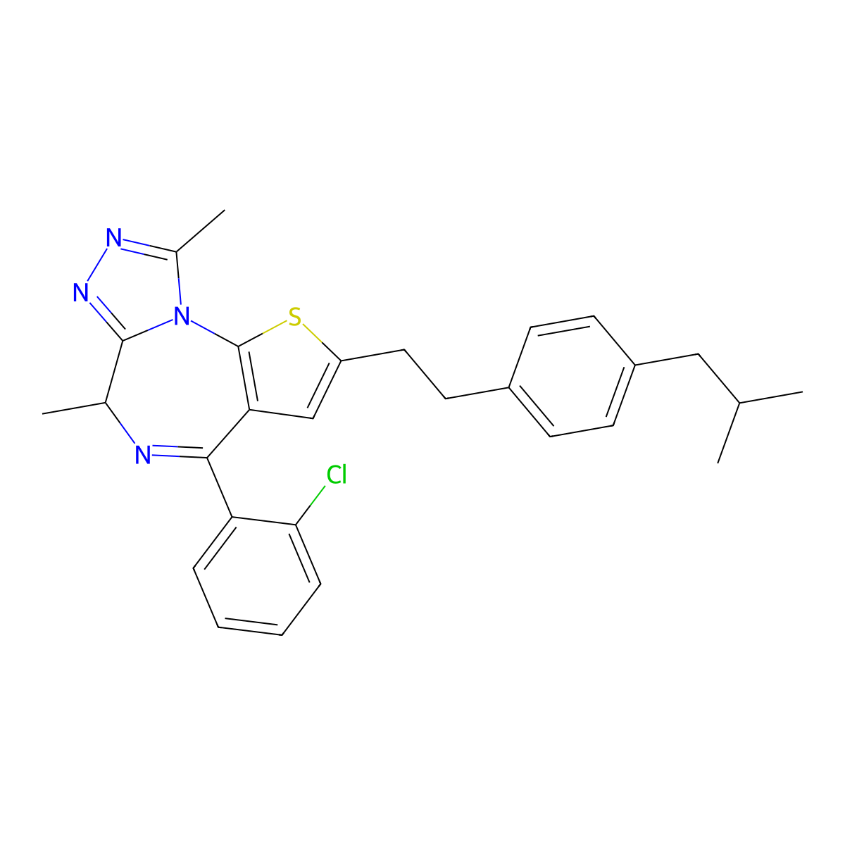 4-(2-Chlorophenyl)-2-(2-(4-isobutylphenyl)ethyl)-6,9-dimethyl-6H-thieno(3,2-f)(1,2,4)triazolo(4,3-a)(1,4)diazepine molecular structure, CAS 117279-73-9