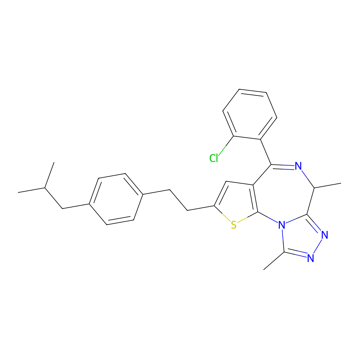 4-(2-Chlorophenyl)-2-(2-(4-isobutylphenyl)ethyl)-6,9-dimethyl-6H-thieno(3,2-f)(1,2,4)triazolo(4,3-a)(1,4)diazepine molecular structure, CAS 117279-73-9