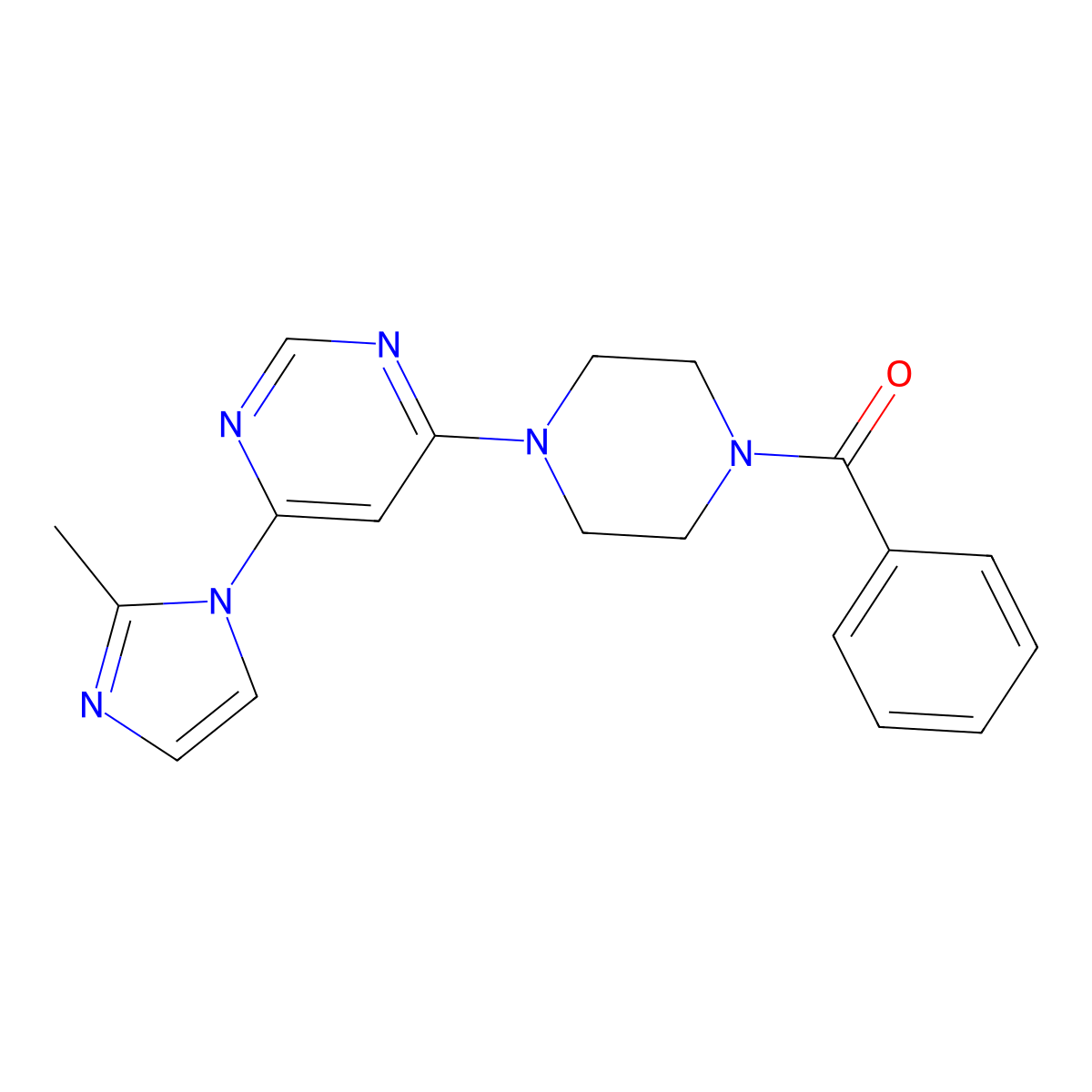 (4-(6-(2-methyl-1H-imidazol-1-yl)pyrimidin-4-yl)piperazin-1-yl)(phenyl)methanone molecular structure, CAS 1172794-02-3