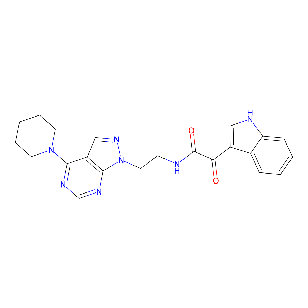 2-(1H-indol-3-yl)-2-oxo-N-{2-[4-(piperidin-1-yl)-1H-pyrazolo[3,4-d]pyrimidin-1-yl]ethyl}acetamide molecular structure, CAS 1172797-73-7