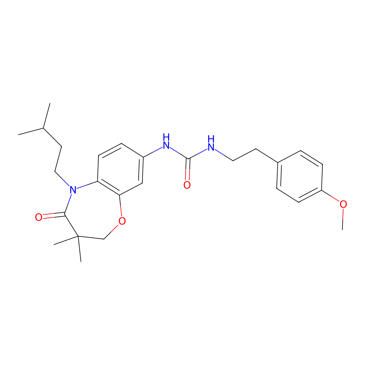 1-(5-Isopentyl-3,3-dimethyl-4-oxo-2,3,4,5-tetrahydrobenzo[b][1,4]oxazepin-8-yl)-3-(4-methoxyphenethyl)urea molecular structure, CAS 1172799-88-0