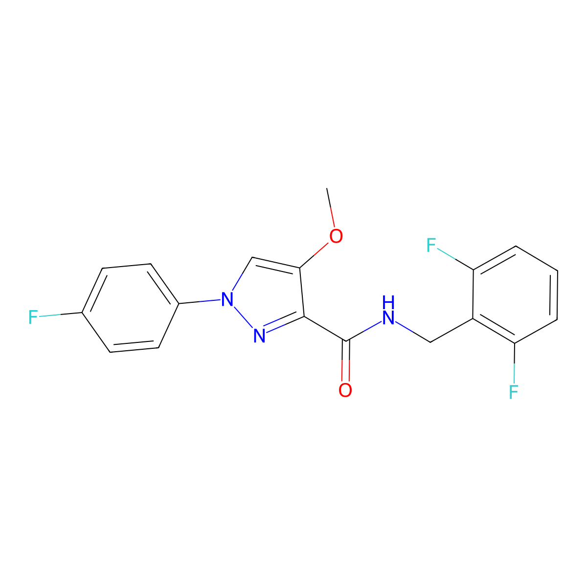 N-(2,6-difluorobenzyl)-1-(4-fluorophenyl)-4-methoxy-1H-pyrazole-3-carboxamide molecular structure, CAS 1172800-40-6