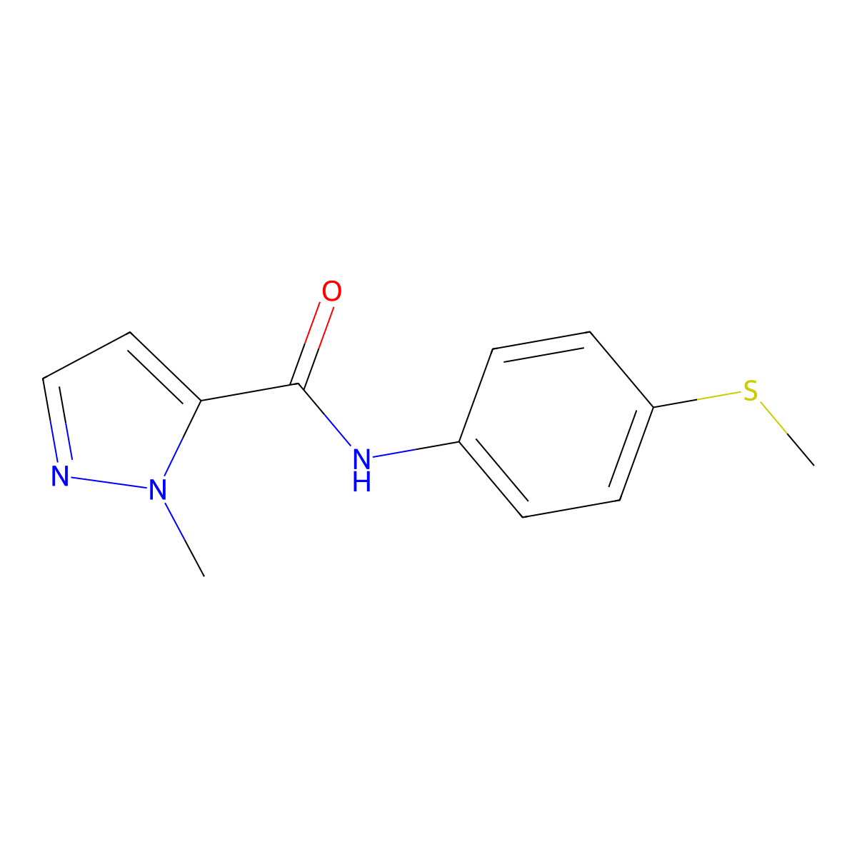 1-methyl-N-(4-(methylthio)phenyl)-1H-pyrazole-5-carboxamide molecular structure, CAS 1172803-17-6