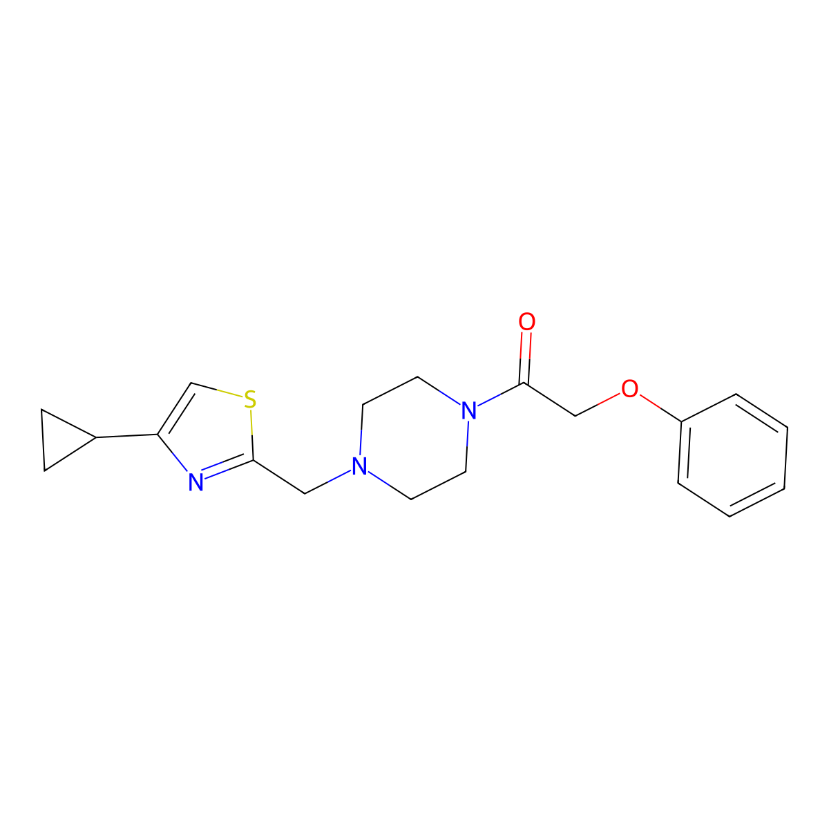 1-(4-((4-Cyclopropylthiazol-2-yl)methyl)piperazin-1-yl)-2-phenoxyethanone molecular structure, CAS 1172804-42-0
