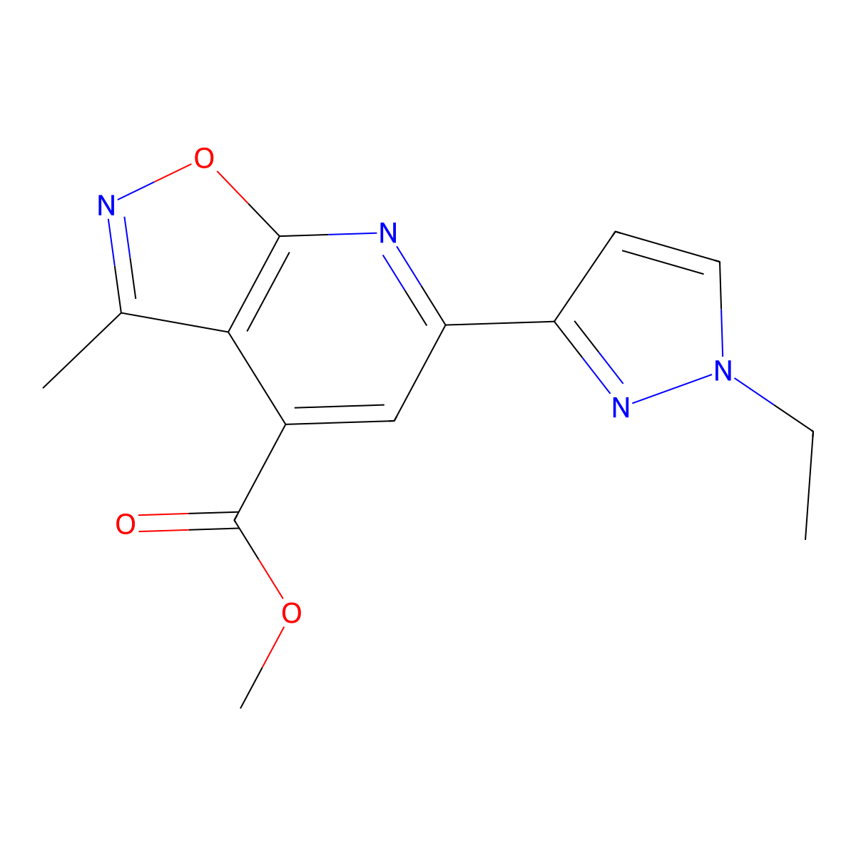Methyl 6-(1-ethyl-1H-pyrazol-3-yl)-3-methylisoxazolo[5,4-b]pyridine-4-carboxylate molecular structure, CAS 1172804-59-9