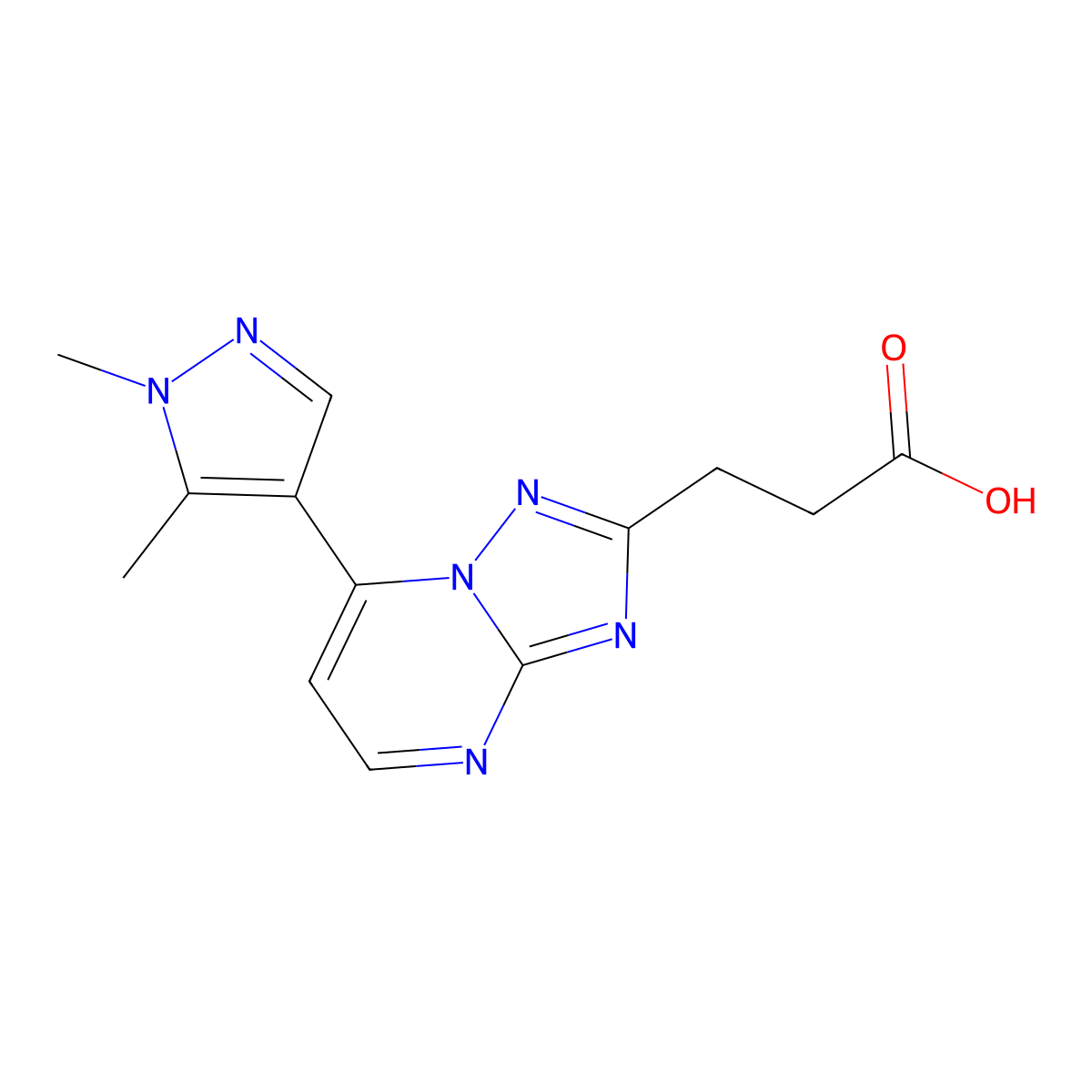 3-(7-(1,5-Dimethyl-1H-pyrazol-4-yl)-[1,2,4]triazolo[1,5-a]pyrimidin-2-yl)propanoic acid molecular structure, CAS 1172804-91-9
