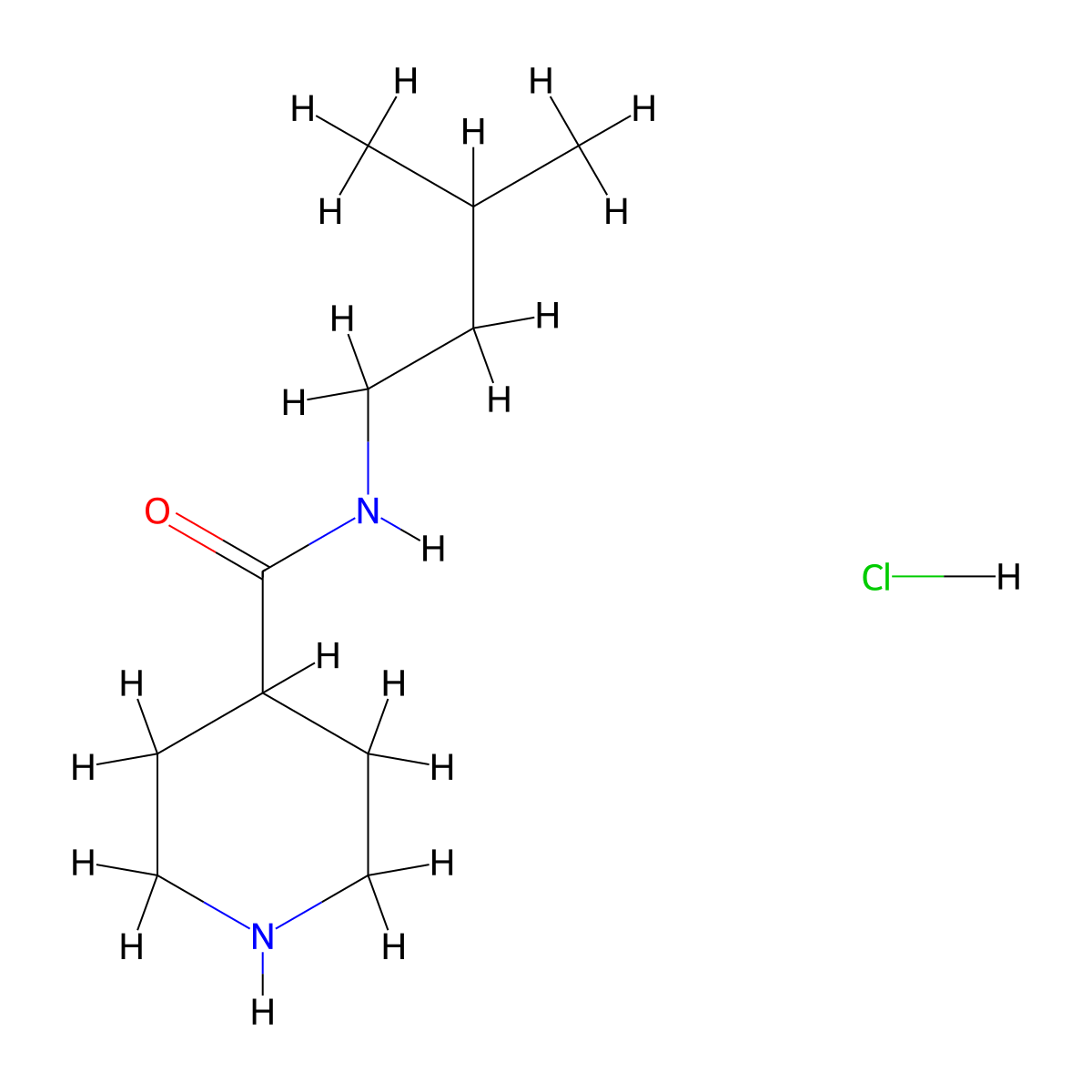N-(3-methylbutyl)piperidine-4-carboxamide hydrochloride molecular structure, CAS 1172804-95-3