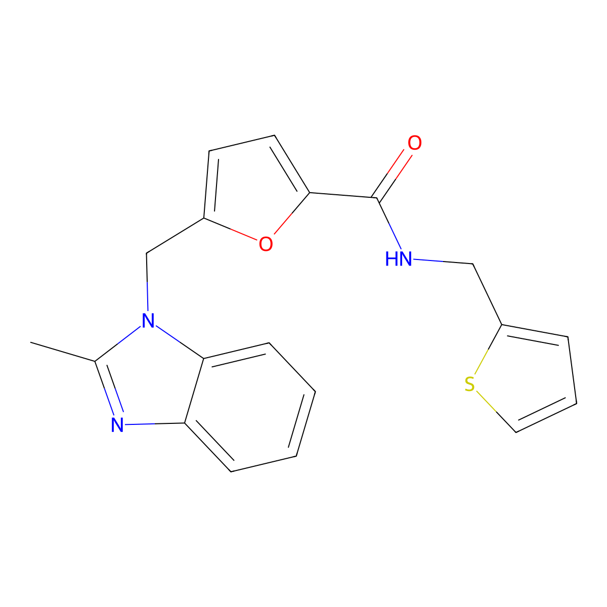 5-((2-methyl-1H-benzo[d]imidazol-1-yl)methyl)-N-(thiophen-2-ylmethyl)furan-2-carboxamide molecular structure, CAS 1172805-37-6