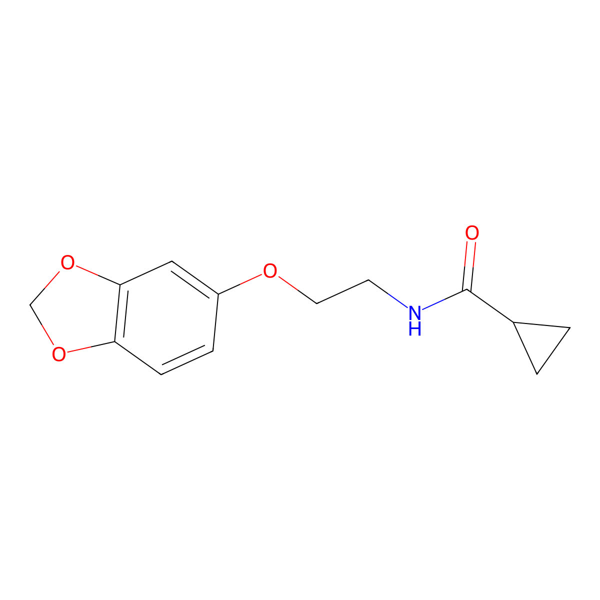 N-(2-(benzo[d][1,3]dioxol-5-yloxy)ethyl)cyclopropanecarboxamide molecular structure, CAS 1172805-47-8