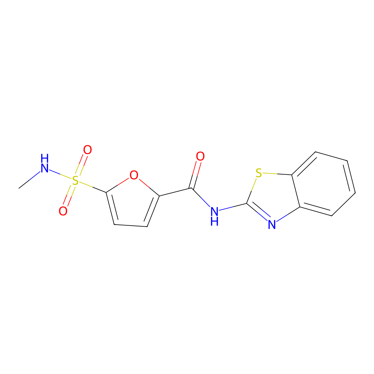 N-(benzo[d]thiazol-2-yl)-5-(N-methylsulfamoyl)furan-2-carboxamide molecular structure, CAS 1172807-19-0