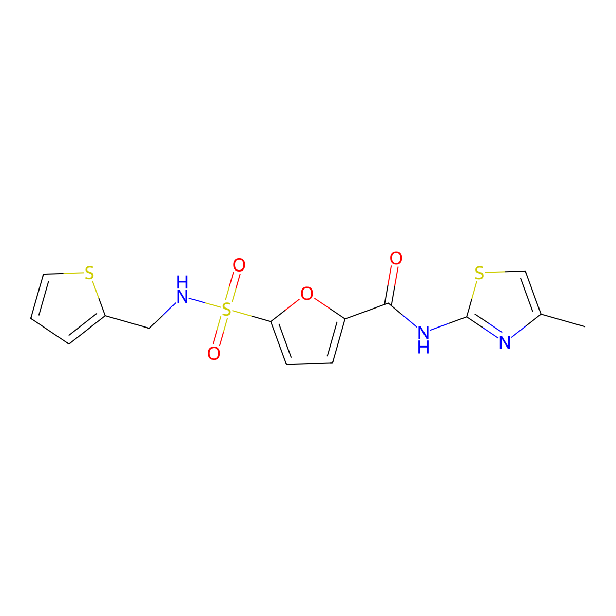 N-(4-methylthiazol-2-yl)-5-(N-(thiophen-2-ylmethyl)sulfamoyl)furan-2-carboxamide molecular structure, CAS 1172807-76-9