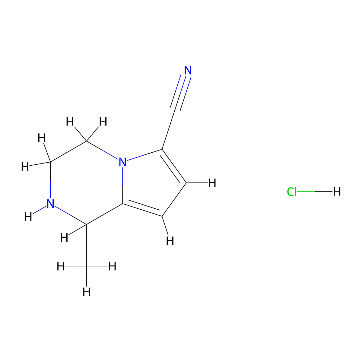 1-Methyl-1H,2H,3H,4H-pyrrolo[1,2-A]pyrazine-6-carbonitrile hydrochloride molecular structure, CAS 1172808-44-4