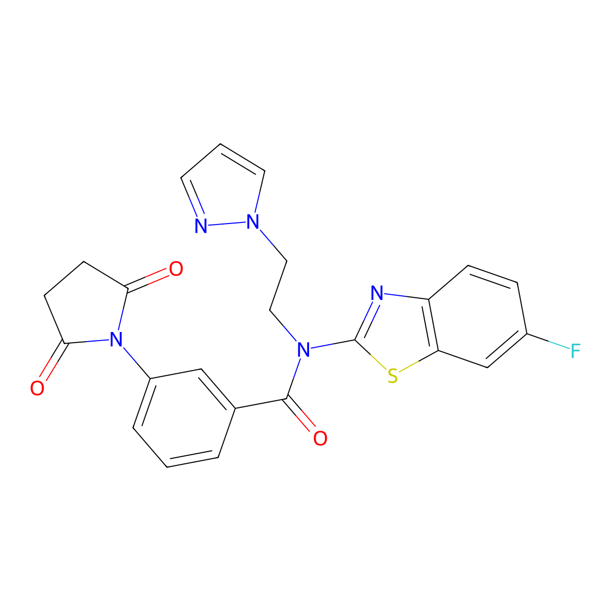 N-(2-(1H-pyrazol-1-yl)ethyl)-3-(2,5-dioxopyrrolidin-1-yl)-N-(6-fluorobenzo[d]thiazol-2-yl)benzamide molecular structure, CAS 1172810-83-1