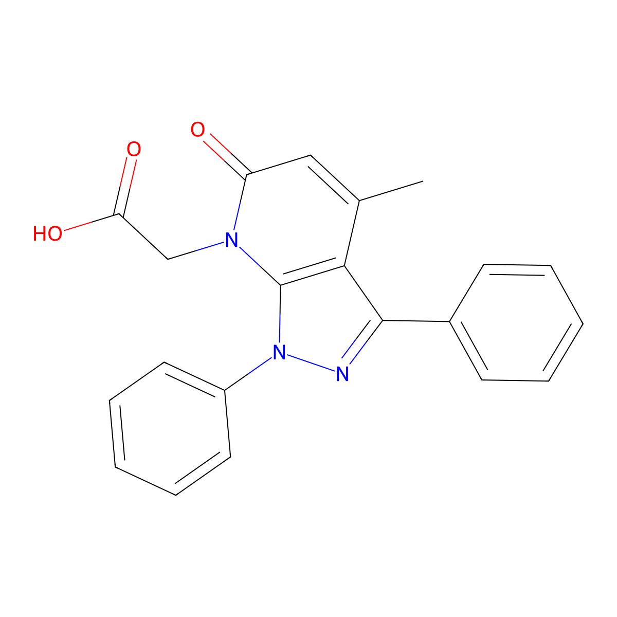 (4-Methyl-6-oxo-1,3-diphenyl-1,6-dihydro-7H-pyrazolo[3,4-b]pyridin-7-yl)acetic acid molecular structure, CAS 1172810-92-2