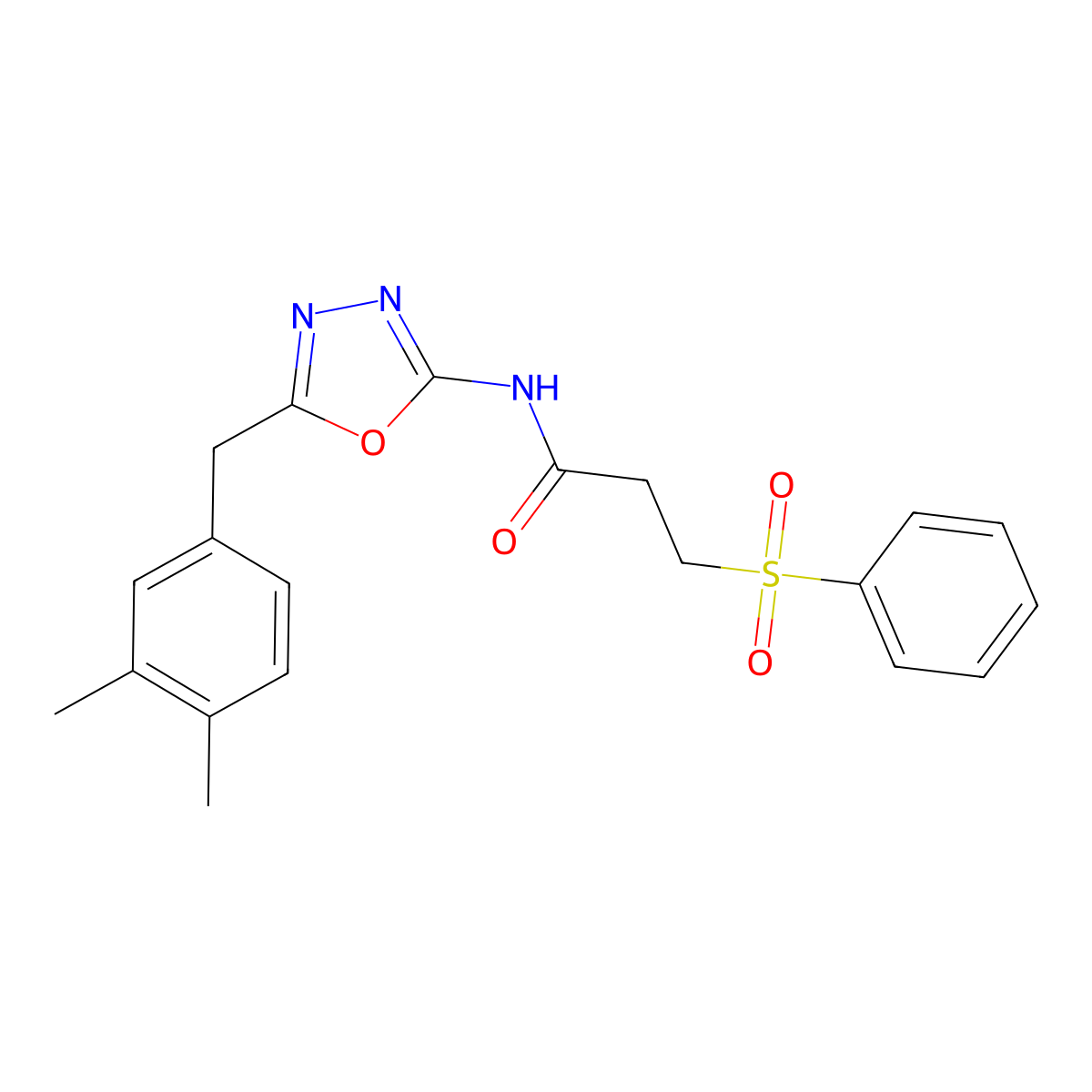 N-(5-(3,4-dimethylbenzyl)-1,3,4-oxadiazol-2-yl)-3-(phenylsulfonyl)propanamide molecular structure, CAS 1172811-16-3