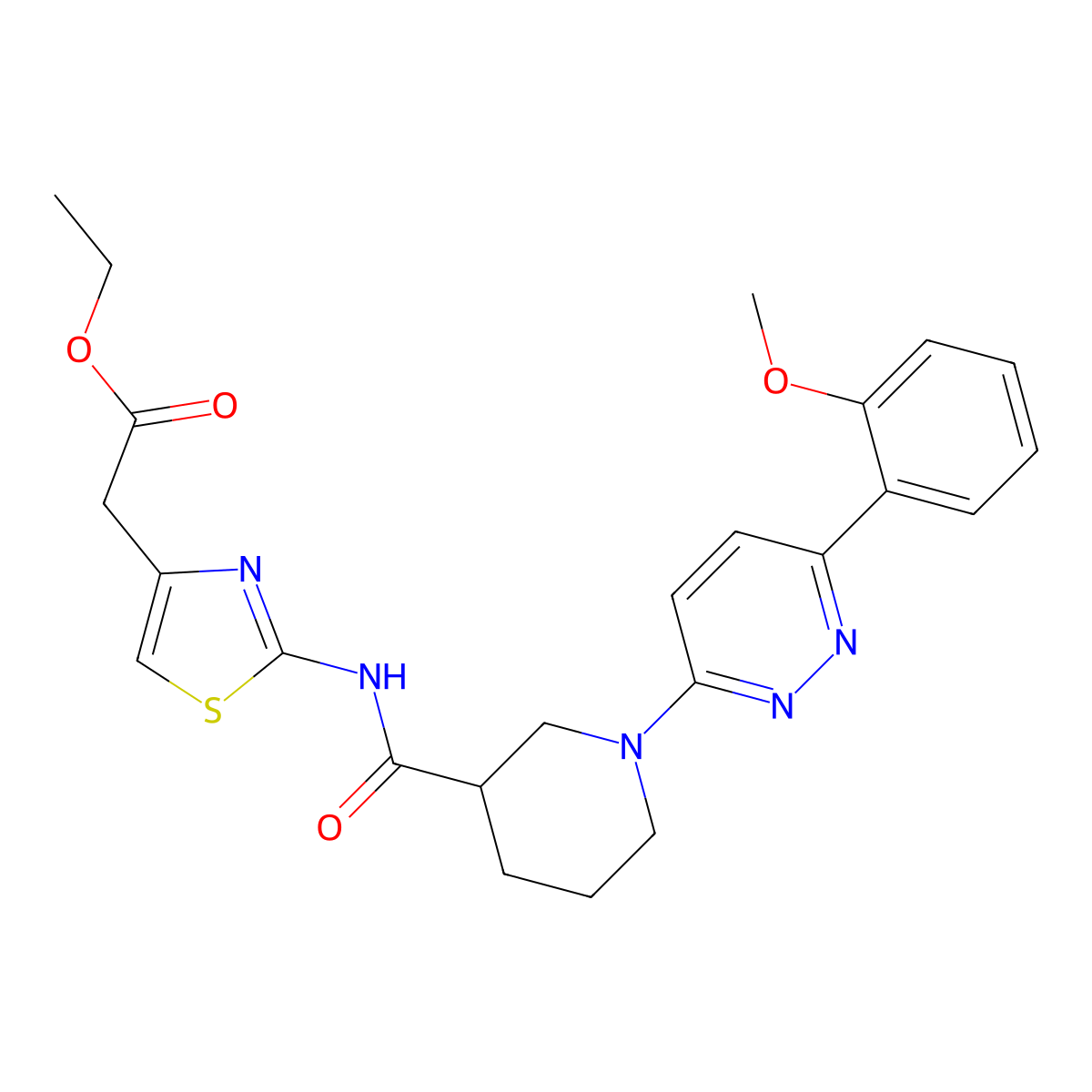 Ethyl 2-(2-(1-(6-(2-methoxyphenyl)pyridazin-3-yl)piperidine-3-carboxamido)thiazol-4-yl)acetate molecular structure, CAS 1172814-57-1