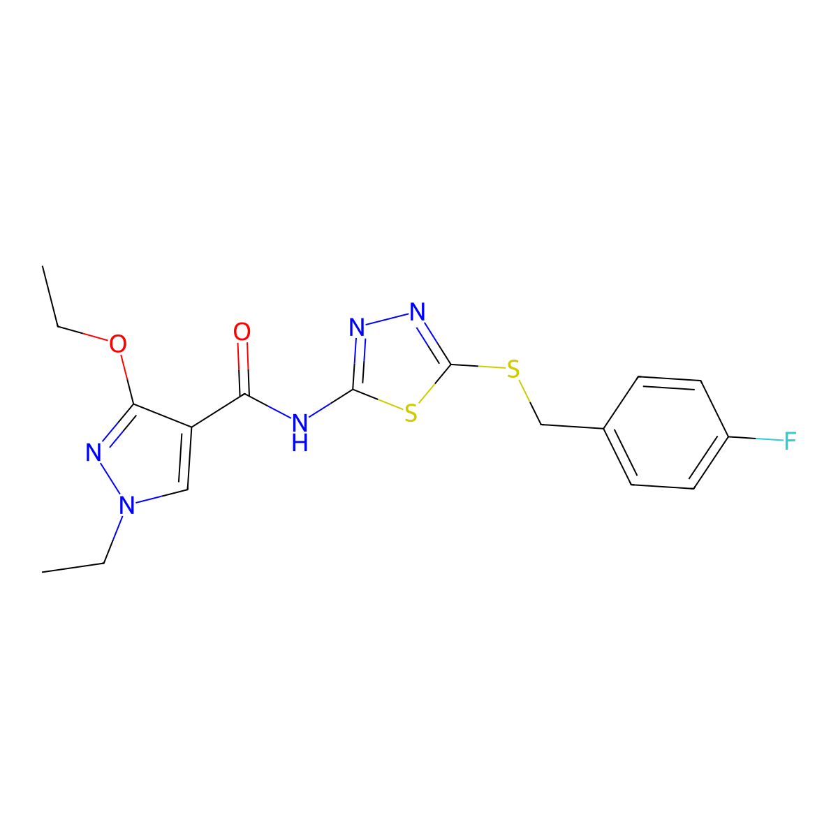 3-ethoxy-1-ethyl-N-(5-((4-fluorobenzyl)thio)-1,3,4-thiadiazol-2-yl)-1H-pyrazole-4-carboxamide molecular structure, CAS 1172814-70-8