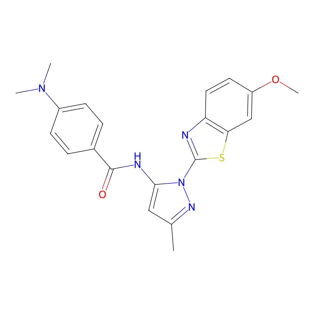 4-(dimethylamino)-N-[1-(6-methoxy-1,3-benzothiazol-2-yl)-3-methyl-1H-pyrazol-5-yl]benzamide molecular structure, CAS 1172815-94-9