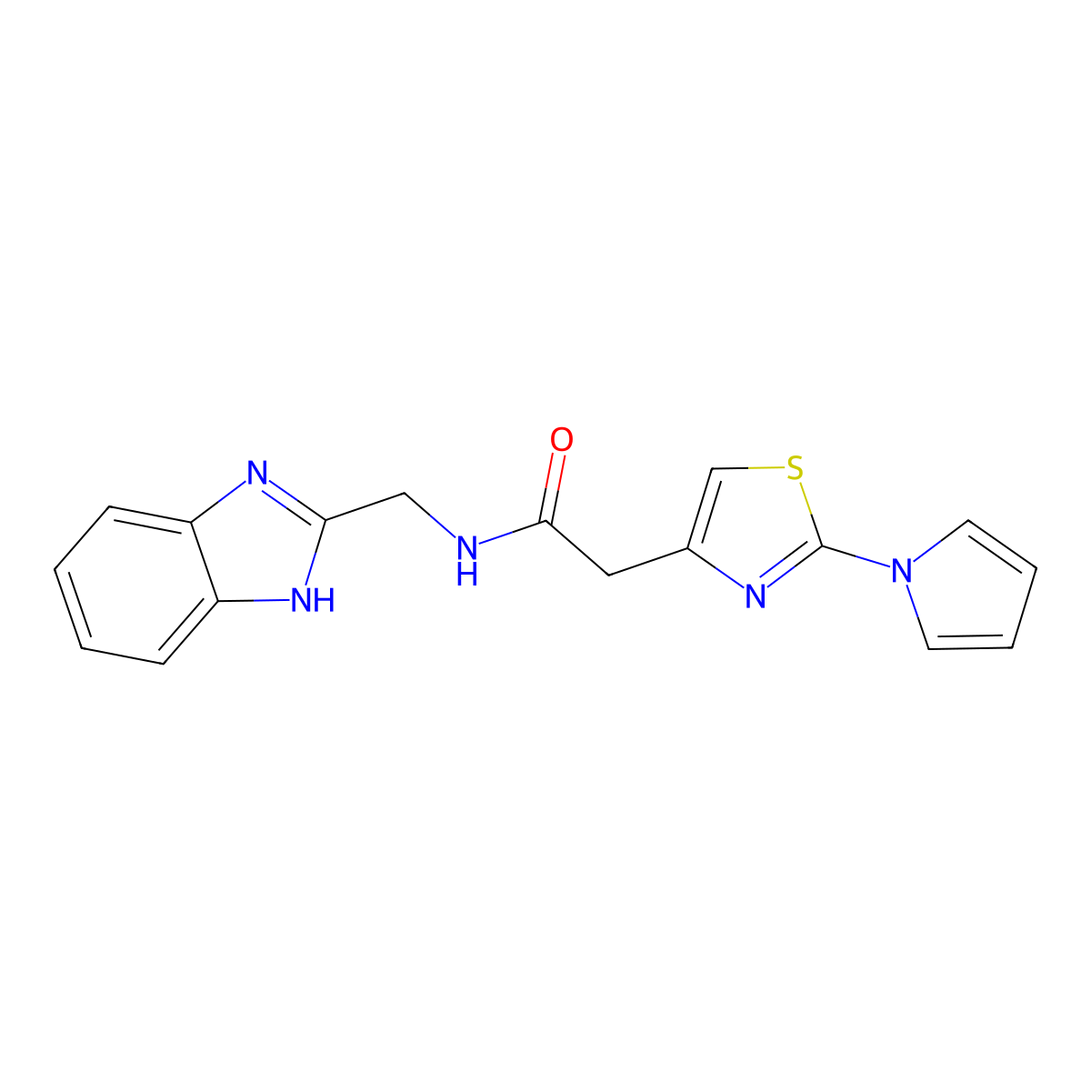 N-((1H-benzo[d]imidazol-2-yl)methyl)-2-(2-(1H-pyrrol-1-yl)thiazol-4-yl)acetamide molecular structure, CAS 1172821-13-4