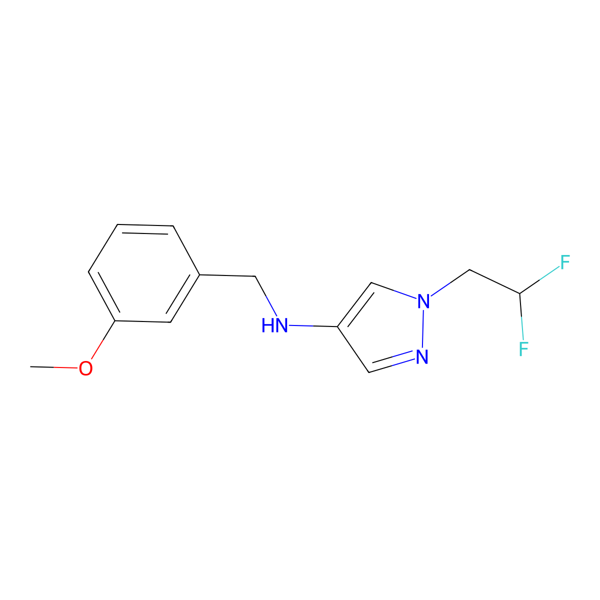 1-(2,2-difluoroethyl)-N-(3-methoxybenzyl)-1H-pyrazol-4-amine molecular structure, CAS 1172821-54-3