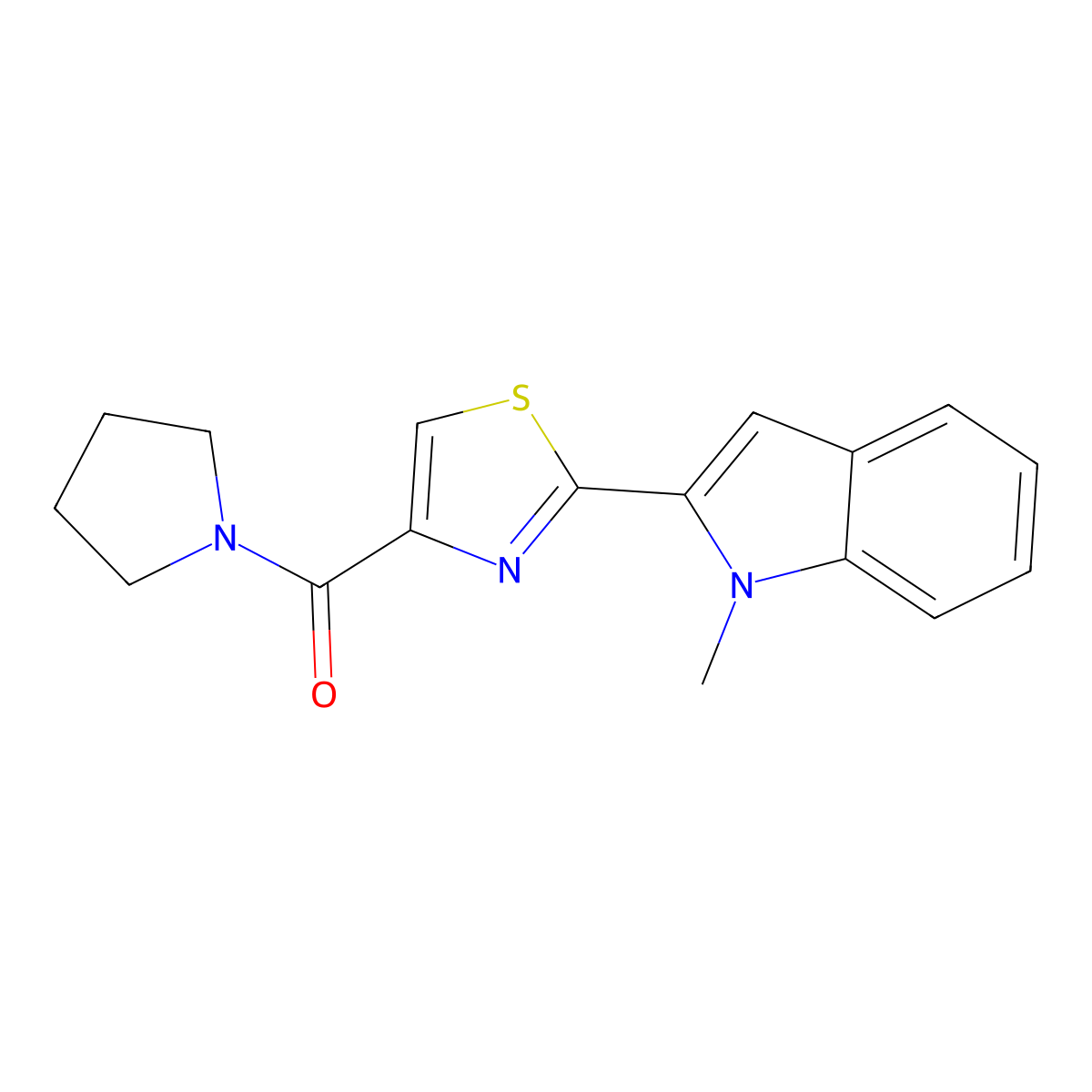 (2-(1-methyl-1H-indol-2-yl)thiazol-4-yl)(pyrrolidin-1-yl)methanone molecular structure, CAS 1172821-83-8