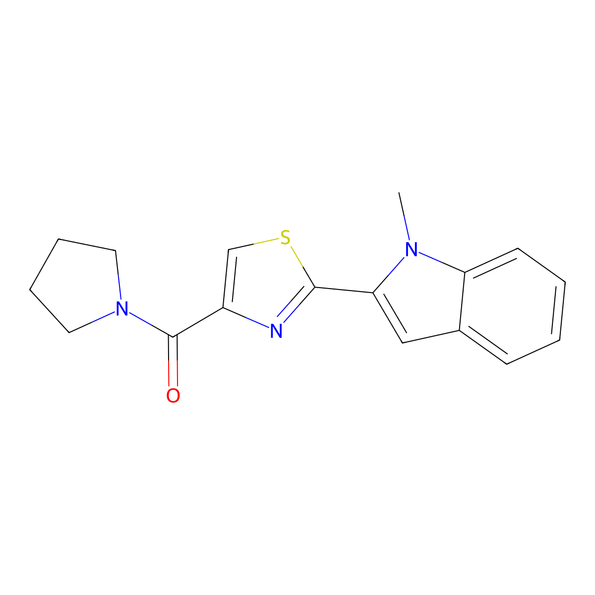 (2-(1-methyl-1H-indol-2-yl)thiazol-4-yl)(pyrrolidin-1-yl)methanone molecular structure, CAS 1172821-83-8