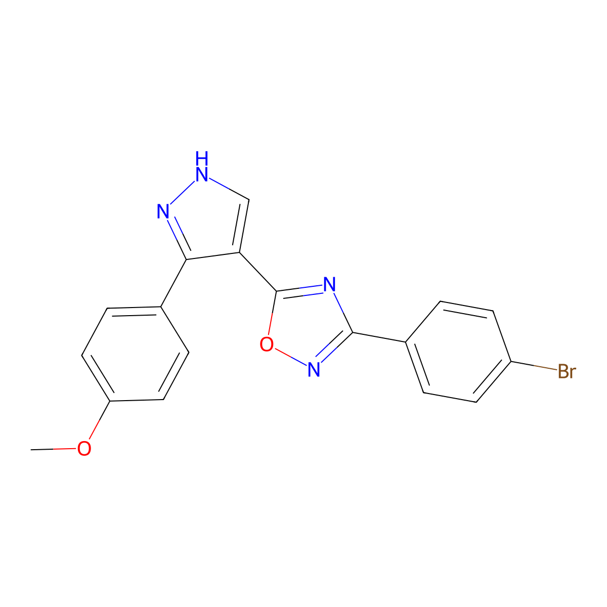 3-(4-bromophenyl)-5-(3-(4-methoxyphenyl)-1H-pyrazol-4-yl)-1,2,4-oxadiazole molecular structure, CAS 1172822-82-0