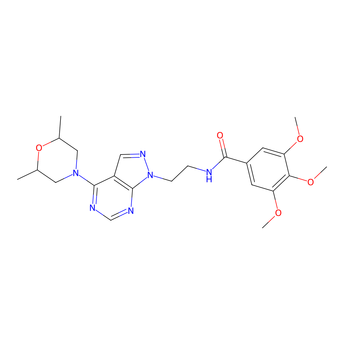 N-(2-(4-(2,6-dimethylmorpholino)-1H-pyrazolo[3,4-d]pyrimidin-1-yl)ethyl)-3,4,5-trimethoxybenzamide molecular structure, CAS 1172823-43-6