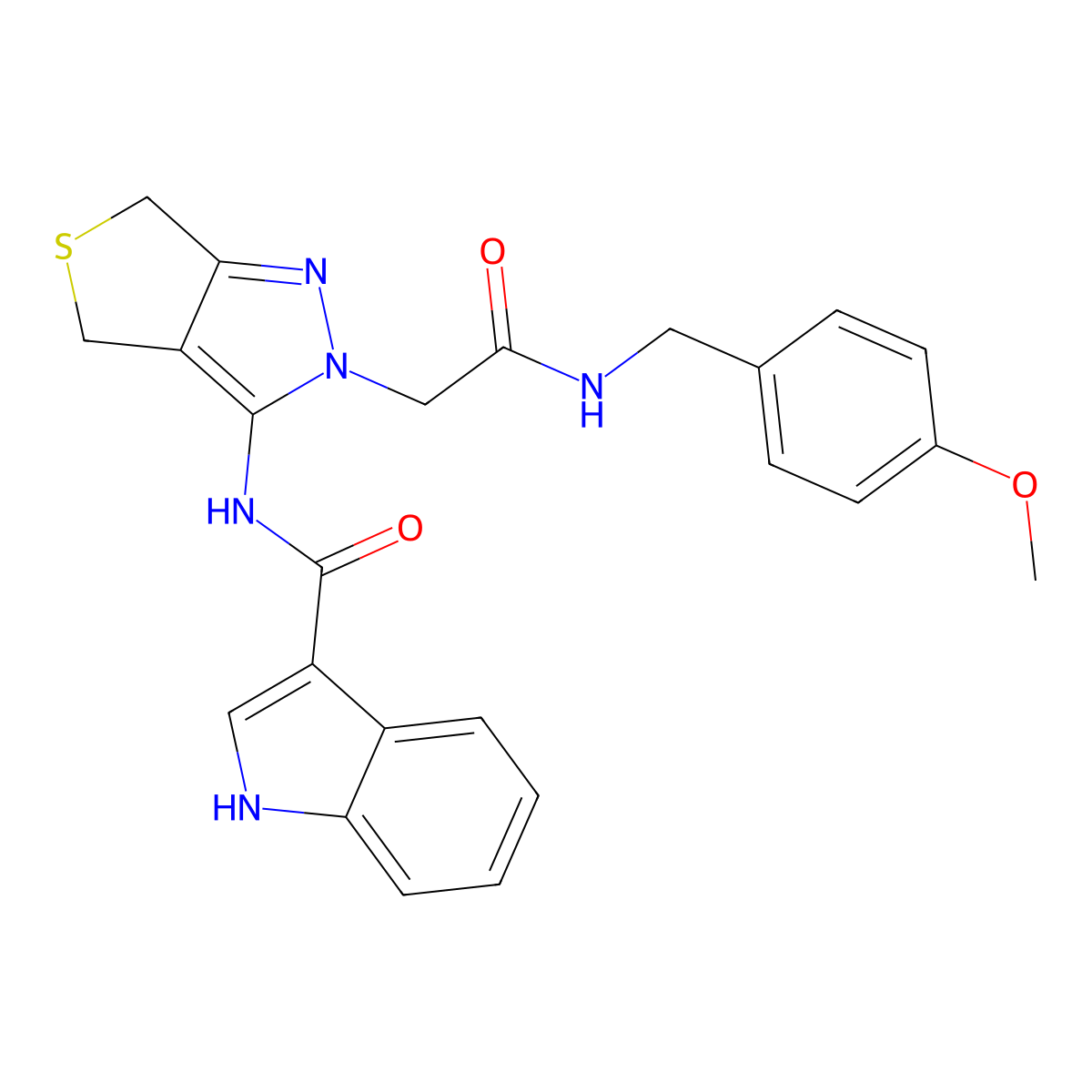 N-(2-(2-((4-methoxybenzyl)amino)-2-oxoethyl)-4,6-dihydro-2H-thieno[3,4-c]pyrazol-3-yl)-1H-indole-3-carboxamide molecular structure, CAS 1172823-65-2