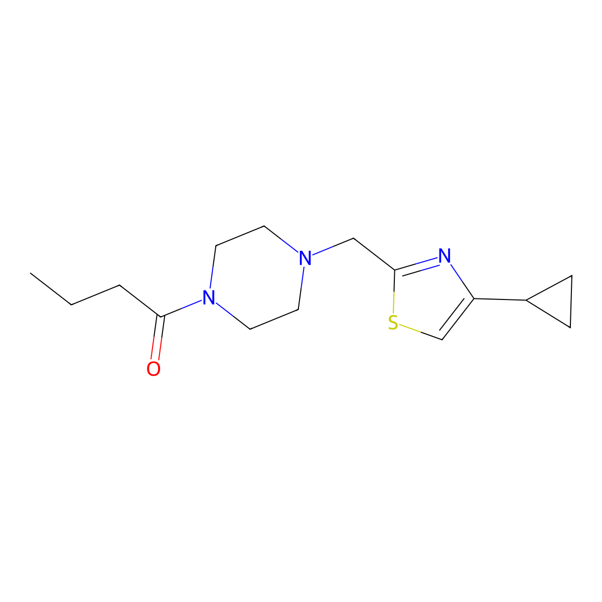 1-(4-((4-Cyclopropylthiazol-2-yl)methyl)piperazin-1-yl)butan-1-one molecular structure, CAS 1172825-43-2