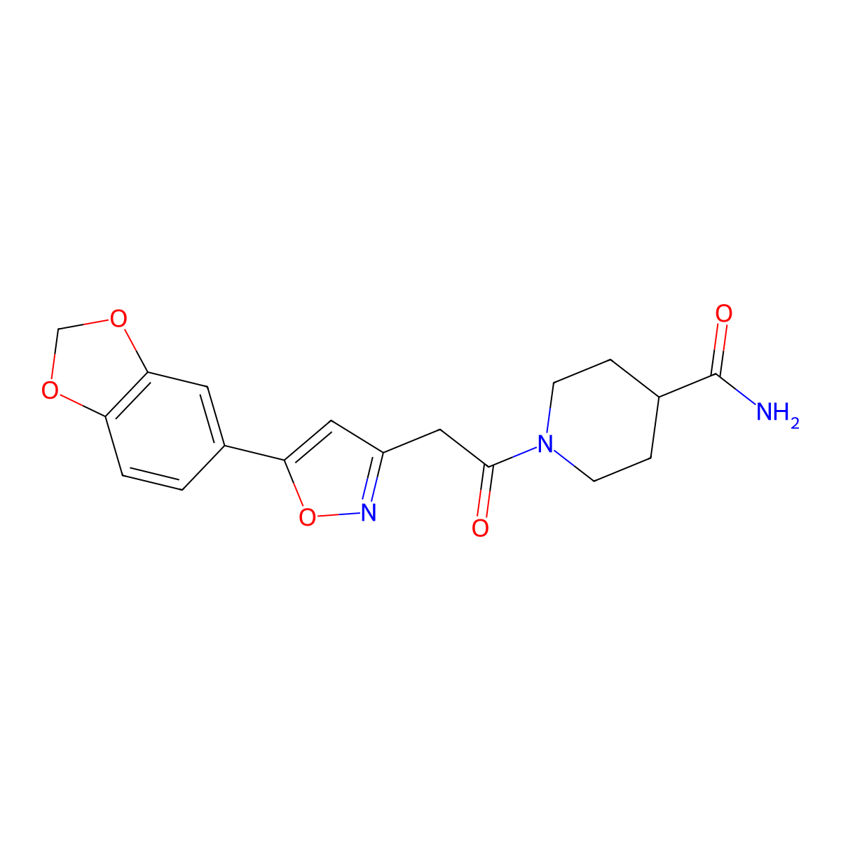 1-(2-(5-(Benzo[d][1,3]dioxol-5-yl)isoxazol-3-yl)acetyl)piperidine-4-carboxamide molecular structure, CAS 1172826-01-5