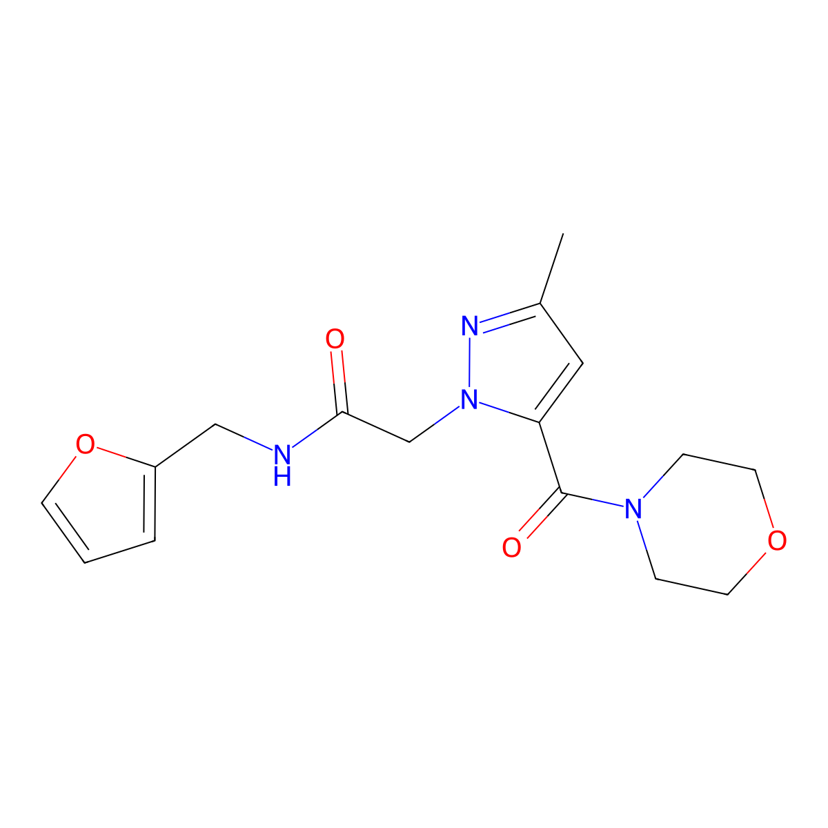 N-(furan-2-ylmethyl)-2-(3-methyl-5-(morpholine-4-carbonyl)-1H-pyrazol-1-yl)acetamide molecular structure, CAS 1172826-04-8