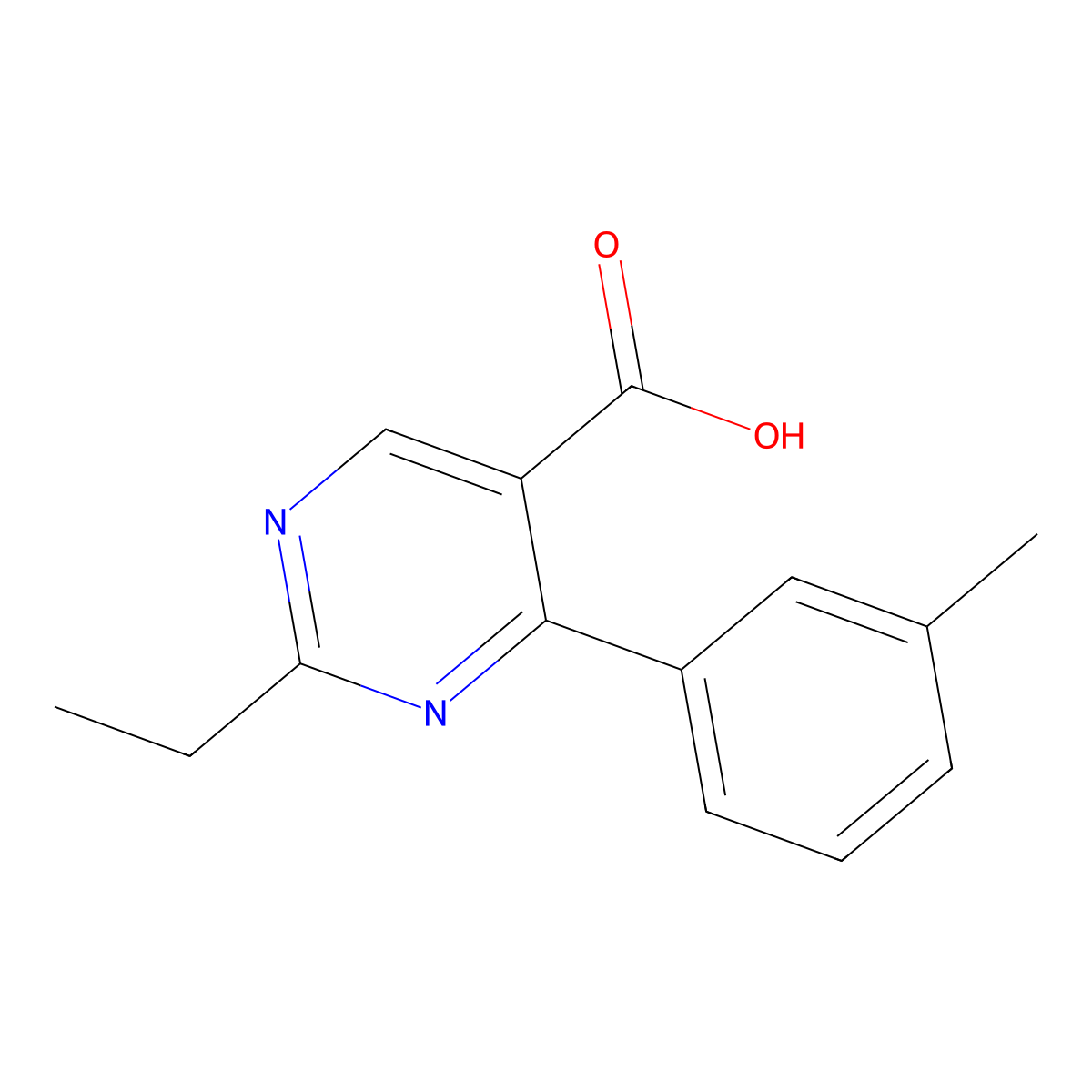 2-Ethyl-4-(3-methylphenyl)pyrimidine-5-carboxylic acid molecular structure, CAS 1172826-24-2