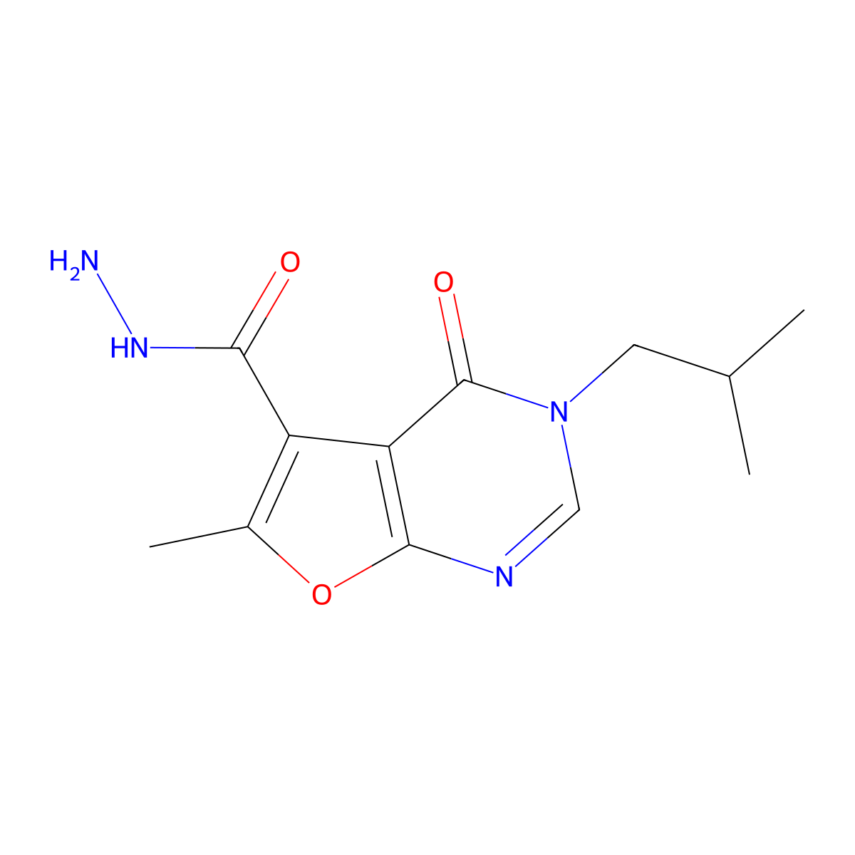 3-Isobutyl-6-methyl-4-oxo-3,4-dihydrofuro[2,3-d]pyrimidine-5-carbohydrazide molecular structure, CAS 1172828-81-7