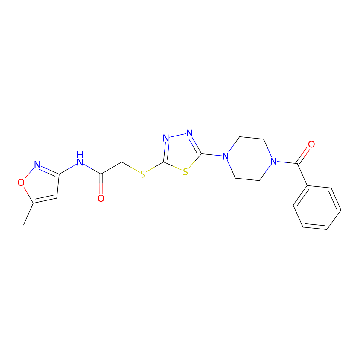 2-((5-(4-benzoylpiperazin-1-yl)-1,3,4-thiadiazol-2-yl)thio)-N-(5-methylisoxazol-3-yl)acetamide molecular structure, CAS 1172829-06-9