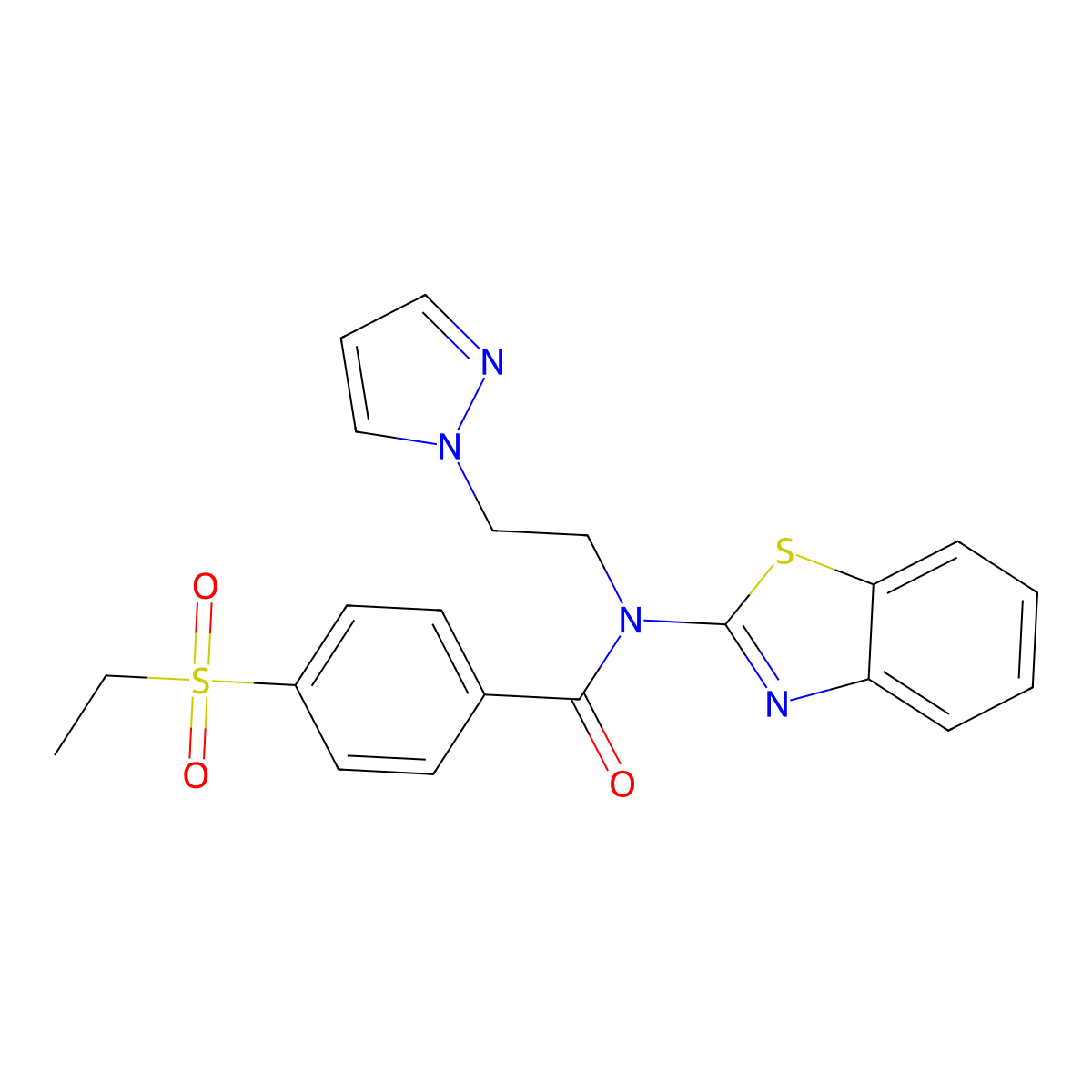 N-(2-(1H-pyrazol-1-yl)ethyl)-N-(benzo[d]thiazol-2-yl)-4-(ethylsulfonyl)benzamide molecular structure, CAS 1172829-22-9