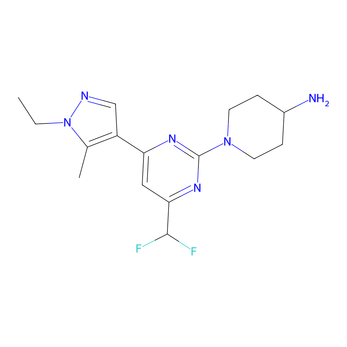 1-(4-(Difluoromethyl)-6-(1-ethyl-5-methyl-1H-pyrazol-4-yl)pyrimidin-2-yl)piperidin-4-amine molecular structure, CAS 1172829-91-2